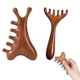 2 Pack Natural Wooden Scalp Massager Comb, Wooden Comb for Hair Women and Head Massager Scalp for Hair Growth, Multi-Functional Therapy Tool for Body Scraping and Relaxation, Brown