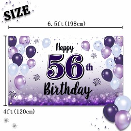 LASKYER Happy 56th Birthday Purple Large Banner - Cheers to 56 Years Old Birthday Home Wall Photoprop Backdrop,56th Birthday Party Decorations.