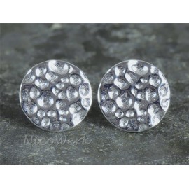 NicoWerk SOS157 925 Silver Stud Earrings 925 Silver Round Flat Hammered Simple Silver Earrings Women, Sterling Silver, No Gemstone