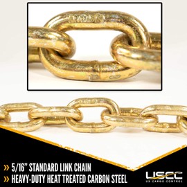 US Cargo Control Grade 70 Transport Chain with Clevis Grab Hooks - 5/16 Inch x 20 Foot Load Chain - Easily Secure Heavy Loads to A Truck Or Flatbed Trailer - 4,700 Pound Working Load Limit - 2 Pack