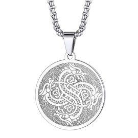 chengxun Dragon Necklace for Men Women Winged Dragon Charm Pendant Chain Unisex Protection Guardian Medallion Occult Jewellery Talisman Amulets Gifts (235S)