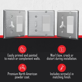 TayMac WSS-TR 2-Gang Stainless Steel Standard Toggle/Decorator Wall Plate WSS-TR, Outlet Cover Wall Plate with Screws, Light Switch Cover Plate for 2 Devices