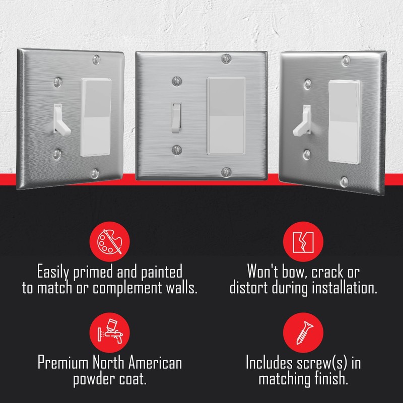 TayMac WSS-TR 2-Gang Stainless Steel Standard Toggle/Decorator Wall Plate WSS-TR,