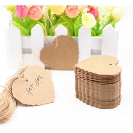 100 Pcs Brown Heart Shape Kraft Paper Gift Tags Price Tags Crafts Hang Tags Label Tags with Jute Twine String Brown Gift Wrapping Supplies