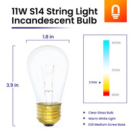 lumenivo 11W S14 Incandescent Bulbs Vintage, Clear Glass Bulb 120/130 V - E26 Medium- Screw Base - String Light Replacement Bulbs - Warm White Light - 8 Pack