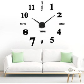 FERRISA Frameless DIY Wall Clock, 3 in 1 Large 3D Frameless Wall Clock 47 Inch, 3D DIY Wall Clock for Living Room Bedroom Office Decor Wall Decor(Black):_Black Silver