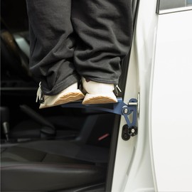 Navaris Car Door Step - Step Up Hook for Easy Roof Rack Access - Foldable & Universal Doorstep with Stainless Steel Plate - Blue