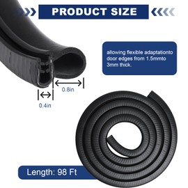 DGSL Car Weather Stripping, 98Ft Automotive Door Seal Strip with Side Bulb Rubber Seal for Cars, Boats, Trucks, RVs