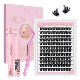 Individual Eyelashes Cluster Lashes Kit Extensions with Lash Bond and Seal,Tweezers Lash Bond Remover Light Fluffy Diy At Home