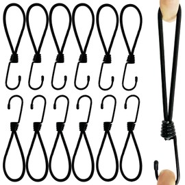 12 Pack Durable 6MM Bungee Cords with Strong Metal Hooks, Heavy Duty 6Inch Outdoor Cord Straps and Fixings - for attaching Canopy Camping Tent Side Curtains.Garage Organizer or Tie Down for Travel