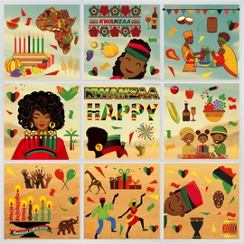 Dorgua 9 Sheets Kwanzaa Window Clings, Kwanzaa Window Stickers, Kwanzaa Window Decals for African American Festival Holiday Home School Office Decorations Kwanzaa Party Supplies