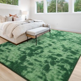 Hutha Large Area Rug, 4x6 Tie-Dyed Green Fluffy Shag Rugs for Living Room Bedroom, Modern Aesthetic Super Soft Anti-Skid Indoor Carpet for Nursery Kids Room Home Decor