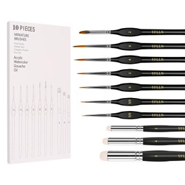 Miniature Paint Brushes Drybrush, 10 Sizes Detail Paint Brush Set, Acrylic Paint Brushes for Oil, Acrylic, Watercolors & Paint by Number, Tabletop, Citadel, Figurine, 40k, Mandala Painting(Black)