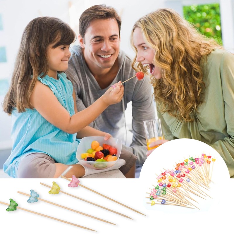 100 PCS Disposable Butterfly Fruit Picks, Bamboo Skewer Flower Picks,