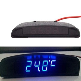 Riloer Car Digital Clock, 4 in 1 12 V Clock Date Thermometer Voltage Monitoring with LCD Screen Display for Indoor Use, Blue