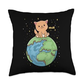 Funny Mine Earth Cat Kitten Globe World Dominion Feline Throw Pillow