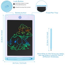 Coozlon LCD Writing Tablet for Kids, 8.5 Inch Erasable LCD Drawing Tablet for Kids with Lock Function Drawing Board for Doodle Drawing and Memo Lists,Free Animal Cartoon Stickers, Turquoise
