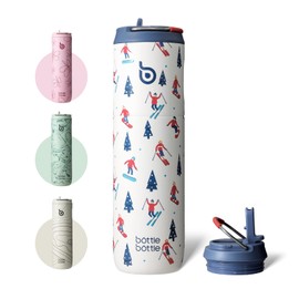 BOTTLE BOTTLE Insulated Water Bottle 24oz with Straw Lid and Handle for Sports Travel Gym Stainless Steel Water Bottles Double-Wall Vacuum Metal Leak Proof BPA-Free (Skiing)