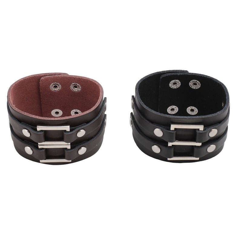 2pcs Wide PU Leather Bracelet Wrist Cuffs Punk Cuff Bracelet