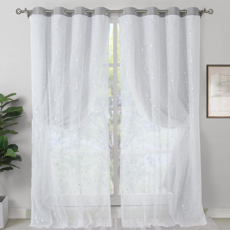 BGment Room Darkening Curtains with Sheer Overlay, Thermal Insulated Double