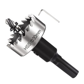 METALLIXITY Hole Saw Kit 30mm (1-3/16"), 4241 High Speed Steel Hole Cutter with Center Drill Bit, Hex Key and Spring - for Soft Metal, Wood, Plastic, Plasterboard, PVC Boards, Silver