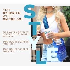 LESCATO Original Crossbody Water Bottle Bag/Puffer Tote Tumbler Holder with Pockets for Phone & Accessories (Blue)