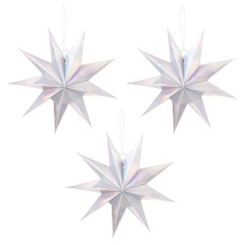 MECCANIXITY 3 Pcs Paper Star Lanterns 9-Pointed 12" Hanging Star Paper Lantern Hanging Lampshade for Christmas,Wedding,Graduation Party Supplies, Colorful