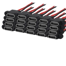 ATNSINC 20pcs USB 3.1 Connector Type-C 2Pin Welding Wire Female Waterproof Female Socket Rubber Ring High Current Fast Charging Port