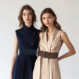 TOURZOO Elastic Belt for Women Wide Waist Corset Belt Cinch Belt Vintage Stretchy Waistband for Dresses,Coffee,Large