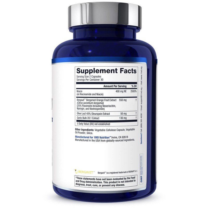 1MD Nutrition CholestMD with Olive Leaf Extract, Bergavit, Niacin, Garlic