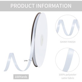 TONIFUL 1/4 Inch x 100yds White Satin Ribbon, Thin Solid Color Satin Ribbon for Gift Wrapping, Crafts, Hair Bows Making, Wedding Party Decoration, Invitation Cards, Floral Bouquets