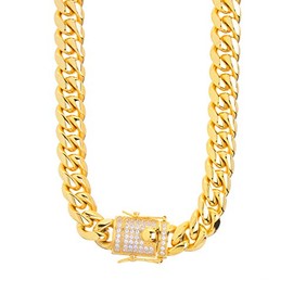 metaltree98 14k Gold Plated Heavy Stainless Steel Miami Cuban Link Chain Necklace SSC 121 G (18)