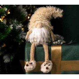 Marco Paul 50cm Luxury Christmas Gonk Home Decoration With Reindeer Slippers Sitting Hanging Gnome Beige Cream Scandi Tomte Plush Fluffy Santa Gnome Dwarf Elf Ornament Figurine Kids Christmas Teddy