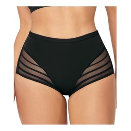 CURVEEZ High Waisted Tummy Control Stripe Lace Underwear, Shapewear Panties for Women, Thong for FUPA Control Onyx
