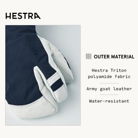Hestra Army Leather Heli Ski Junior - Waterproof, Insulated Classic 3-Finger Leather Snow Glove for Winter, Skiing, Playing in The Snow for Kids and Youth, Navy, 3