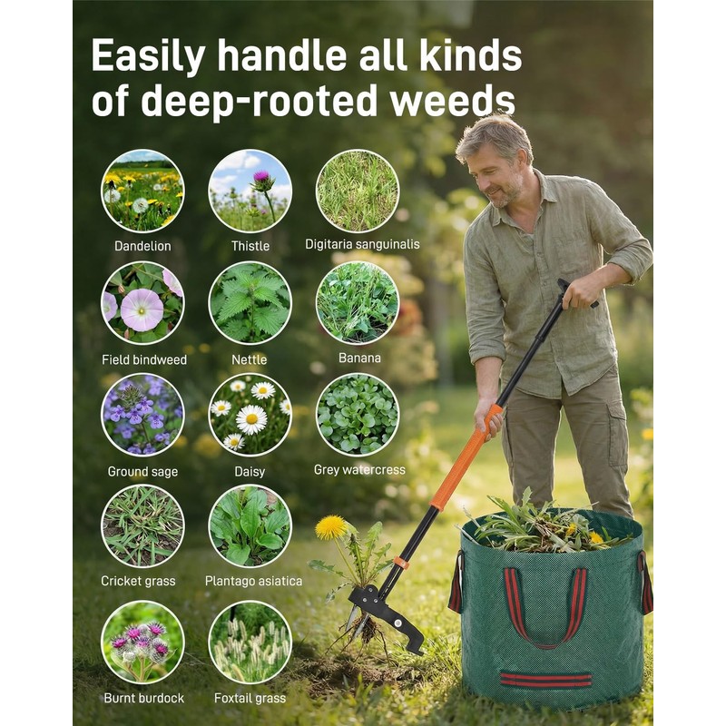 Stand Up Weed Puller Tool with Adjustable Long Handle and