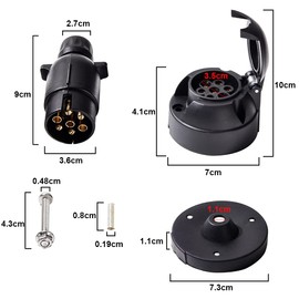 Feuunly Trailer Plug Socket 7 Pin, 12 V 7 Pin Plug Socket with Waterproof Rubber Pad Heat Shrink Tube and Copper Wire Puller, for Trailers, Cars, Trucks, RV, Caravans, Tractors (Screw End)