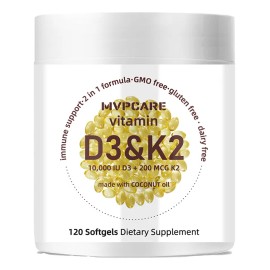vitaminas K2 200mcg + D3 10000iu 2 En 1 120 Cápsulas Deal Sabor Sin Sabor Mvpcare