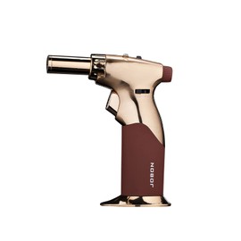 JOBON Torch Lighter, Double Flames Refillable Culinary Lighter with Continuous Flame Lock and Adjustable Flame for Kitchen, BBQ, Baking, Creme Brulee (Butane Gas Not Included) (Gold Metal - Brown)