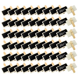 BuxiuGK 60 PCS Small Mini Chalkboard Blackboard Signs 4 x 2.2 cm,Erasable Wooden Little Retangle Blackboard for Memo,Party,Wedding,Bar,Food Label