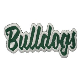 Bulldogs Mascot, Team Name, Embroidered, Iron on Patch (Dark Green Twill/White Outline)