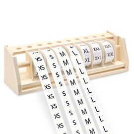 Menkxi 3500 Pcs Clothing Size Stickers Labels with Wooden Labels Holder Organizer Round Self Adhesive Stickers for Clothing T Shirts Retail, 7 Size