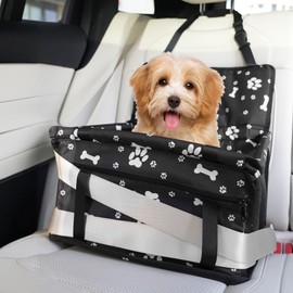 Homcolorful Dog Car Seats for Small Dogs with Harness, Portable Travel Seat for Small Cat or Dog, Waterproof & Scratch-Resistant, Holds up to 20 lbs (15.8" x 13.8" x 17.7")