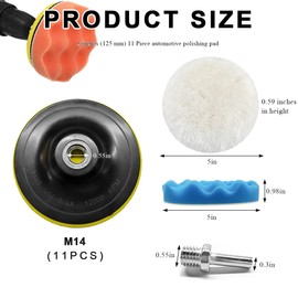 JUSTTOP 11PCS 3 Inch Car Foam Drill Polishing Pad Kit, Sponge Buffing Pad Wool Pads with M10 Drill Adapter, Hook & Loop Backing Pads Drills Buffer Attachment for Car Polishing Waxing (5 Inch)