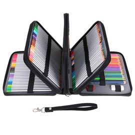 BTSKY PU Leather 200 Inserting Super Large Capacity Multi-Layer Students Colored Pencil Wrap Storage Case Bag Pouch Holder Stationery Organizer, Black(no Pencils)