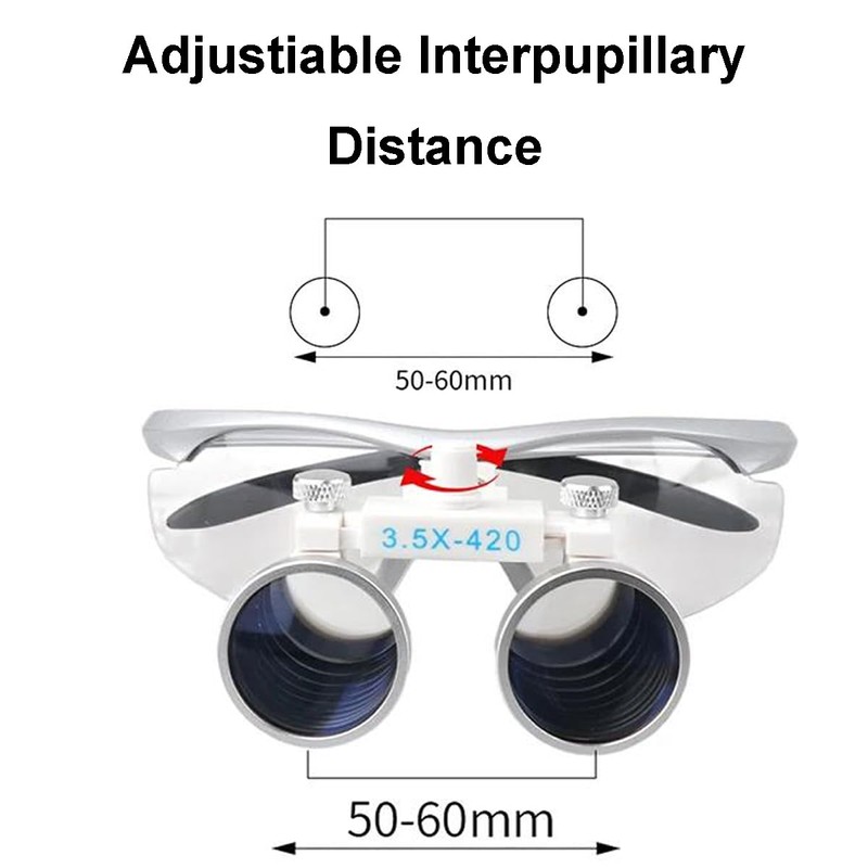 Dental Surgical Loupe Safety Goggle Sport Frame 3.5X 420mm(White Silver)
