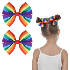 SUPCLIPS Rainbow Hair Bow Clips Boutique Grosgrain Hair Clips Women Gilrs Hair Accessories for Pride Month & Daily Wear