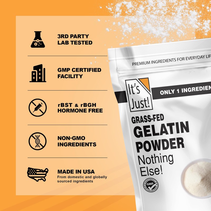 It's Just - 100% Gelatin Powder (2lb) Unflavored, Heavy Metal