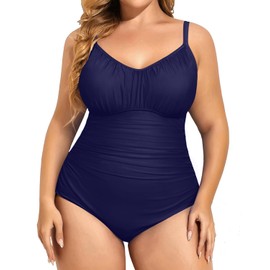 Aqua Eve - Traje de baño de una pieza con control de abdomen para mujer, traje de baño clásico, Azul marino, 16 Plus