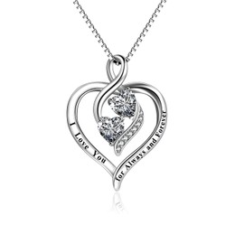 YFN Sterling Silver I Love You Forever and Forever Infinity Love Heart Cubic Zirconia Necklace Jewellery Gift for Her, Sterling Silver, Cubic Zirconia
